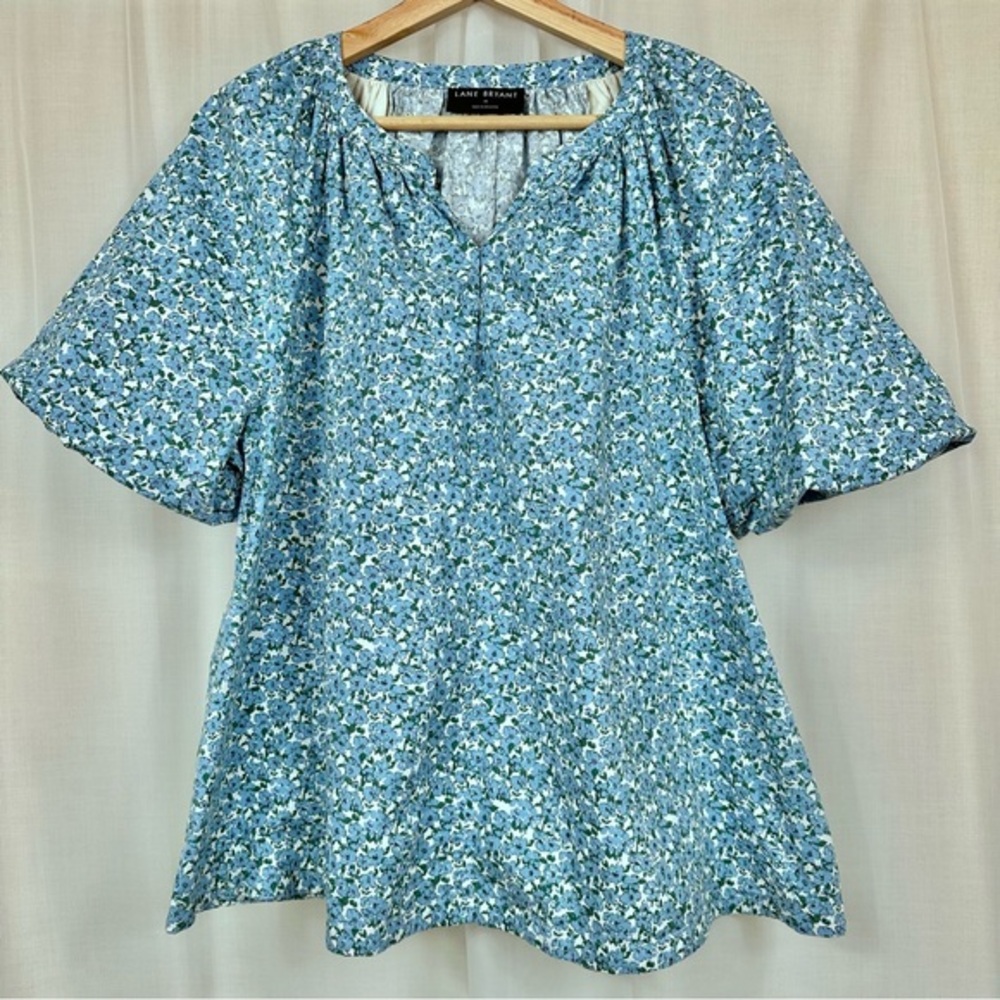 Lane Bryant Short Puff Sleeve Split Neck Popover Floral‎ Top 16 Plus Cottagecore